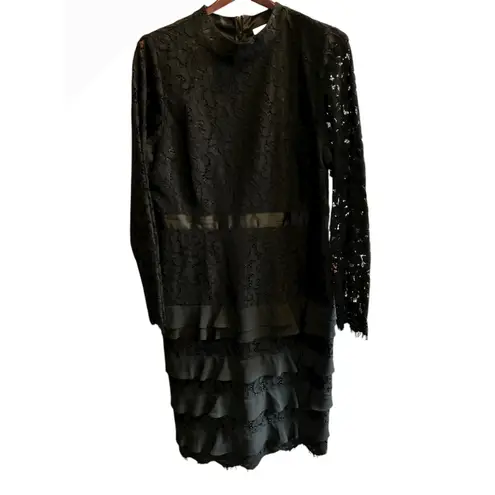 Rachel Parcell Black Lace Ruffled Tiered Mock Neck Long Sleeve Dress XL