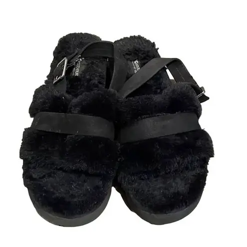 Koolaburra by Ugg Black Fuzz'd Out Faux Fur Slide Sandals Womens Size 10 EU 41