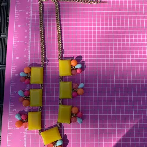 Mika Yoga Wear Yellow and Red gold tone squares and drops geometric Necklace 20”