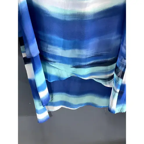 cha cha vente Top Layered Asymetrical Hilow Multi Blue Sheer Swimsuit Coverup XL