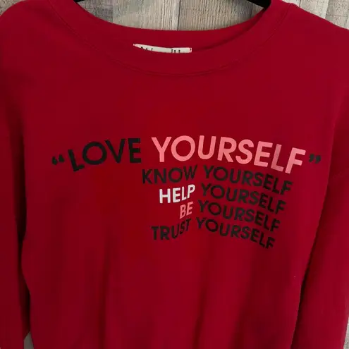 Wound Up Red 'Love Yourself' Sweatshirt Women's Size M (7-8) EUC
