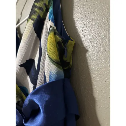 EVAN PICONE Size 4 Dress Sleeveless Polyester Floral Ribbon Waist Lined Flowing Blue