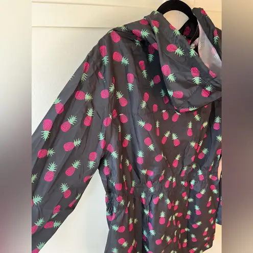 Brave Soul Women’s Black Pineapple Raincoat Jacket Zip Size 16