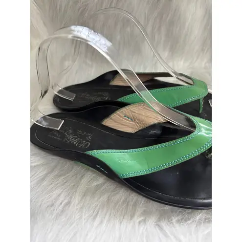 Salvatore Ferragamo Women's Sandals Thong Slide Leather Green Patent Size 8