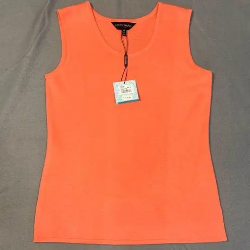 Ming Wang NWT Orange Sleeveless Tank Top XS Knit Scoop Neck Side Slits Layer
