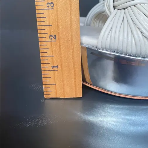 Anthropologie Guilhermina Leather Knotted Platform Heels Cream Silver Size 9