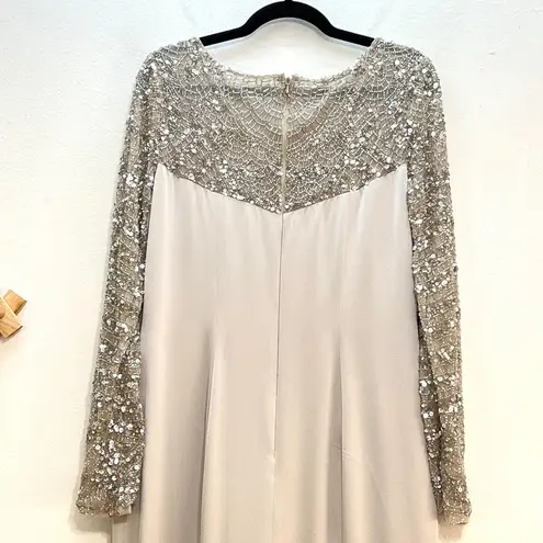 Theia Embellished Long Sleeve Satin Gown Size 12
