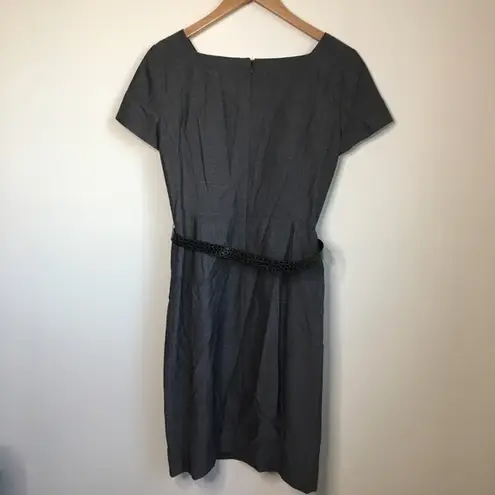 Tahari Ruffle Neck Belted Dress Short Sleeve Lined Womens Size 4 Dark Gr…