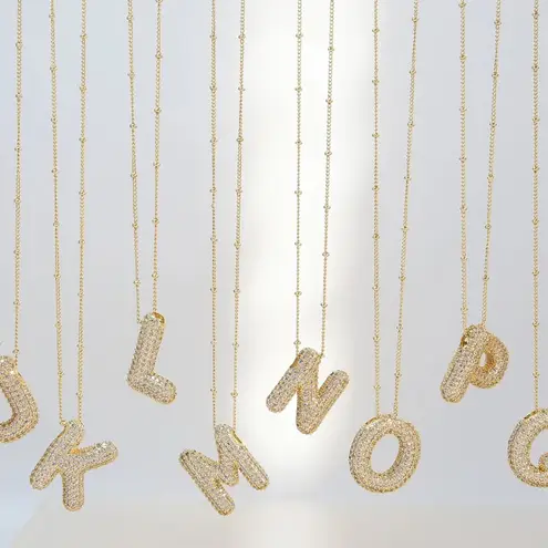 Letter G Initial Zircon Balloon Necklace Gold