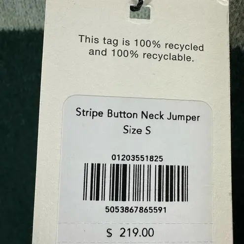 Whistles Stripe Button Neck Jumper Wool Blend Sweater Size Small Green Multi