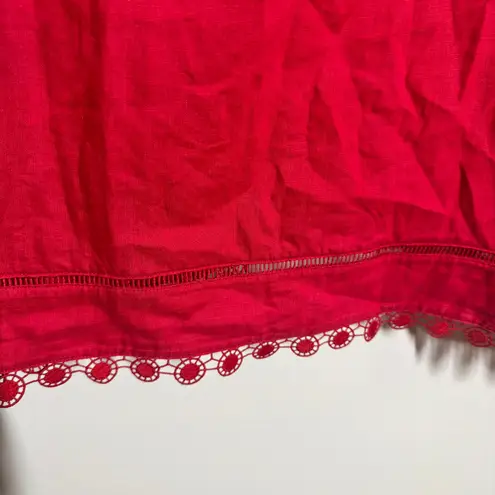 Lauren Ralph Lauren Top Women 2X Red Linen Tunic Modest 3/4 Sleeve Coastal Fall