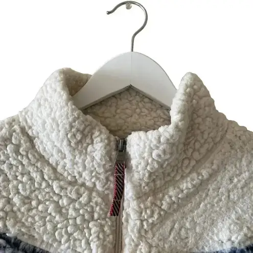 Weatherproof Vintage Fleece Faux Fur off White Blue Boho Soft ¼ Zip Jacket SZ M
