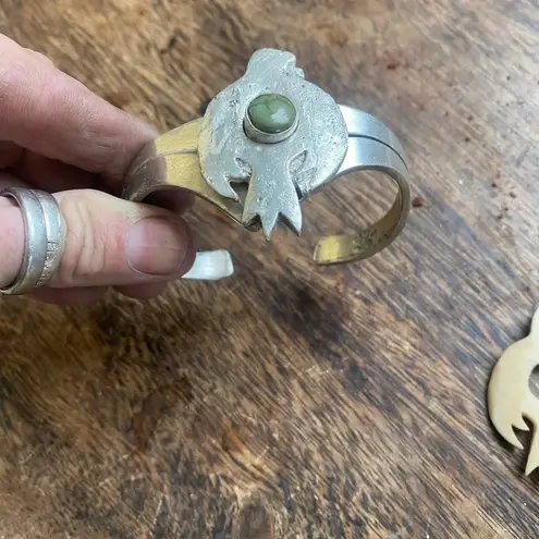 Turquoise and sterling sand casted eagle cuff bracelet Silver