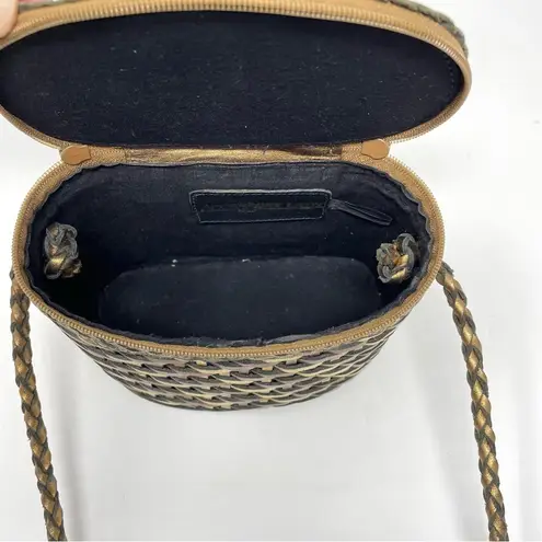 Vintage 90s Metallic Gold Braided Leather Mini Woven Basket Crossbody Purse Bag