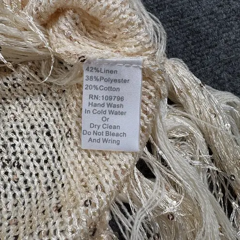 Pretty Angel Womens Crochet Linen Blend Cream Fringed Tank Top Tassels NWT Tan Size L