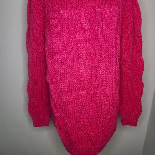 Vintage Wool Fisherman Sweater Womens Xl Pink Cable Knit Made In Greece
