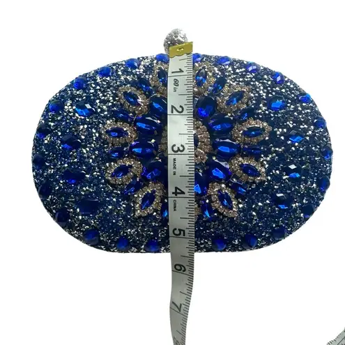 Ramla Blue and Silver Crystal Clutch Bag