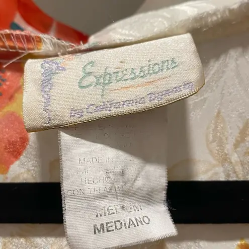 VTG 90s 80s Expressions Ivory White Floral Bathrobe Robe & Cami Mini Slip Dress Size M