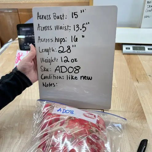 TCEC Red Pink Floral Smocked Mini Dress Ruffle Hem Tie Straps Size Large