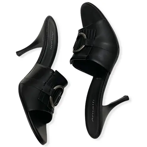 Amalfi Black Italian Leather Fringe Slip On Heel Size 9