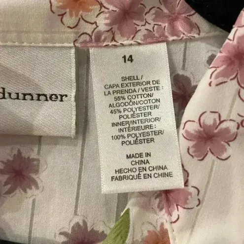 Alfred Dunner Floral Striped 3/4 Sleeve Collared Button Down Semi Sheer Size 14