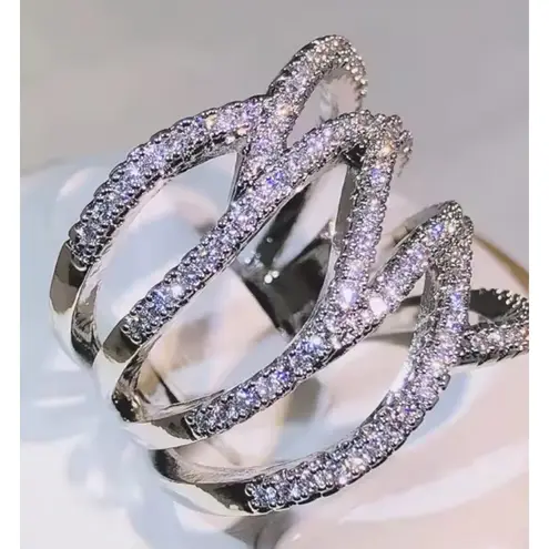 Boutique Iced Multi Layer Simulated Diamond Adjustable Ring | 925 Sterling Silver