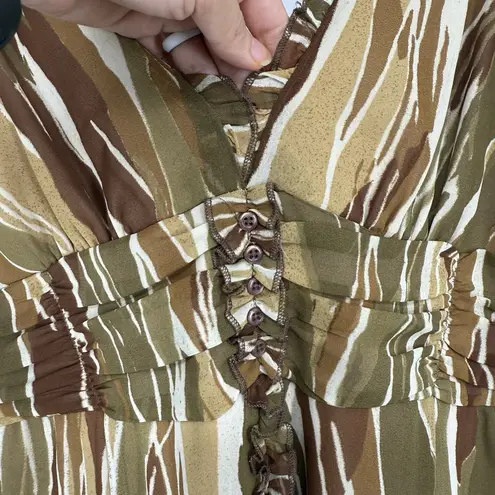 Jonathan Martin Vintage Y2K Johnathan Martin Midi Dress Size 14 Brown Green Abstract Sleeveless