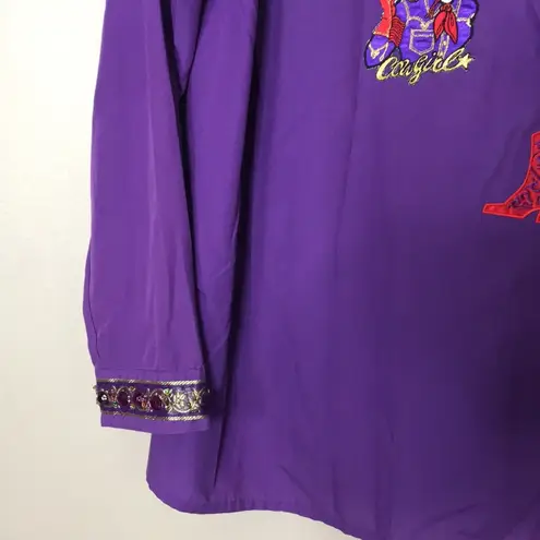 Vintage NY B’WAY purple long sleeve button down red hat society top size large