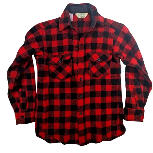 LLBean Red Black Buffalo Plaid Flannel Shirt Jacket Wool Blend Women's M Size M