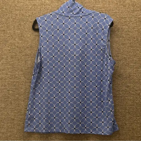 Adrienne Vittadini Blouse XL with Cat Bow Detail Blueand White Sleeveless Top
