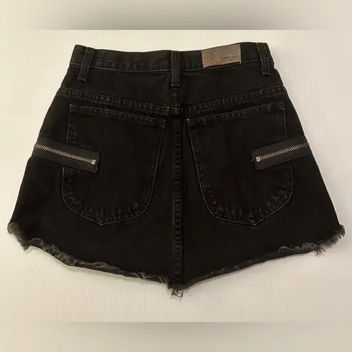 Carmar Zipper Zip Front Black Denim Jean Mini Skirt Washed Black Size 25