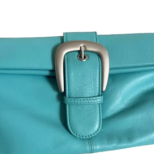 Y2K VTG. ILI NY TIFFABY BLUE LEATHER LONG SHOULDER BAG PURSE EUC.