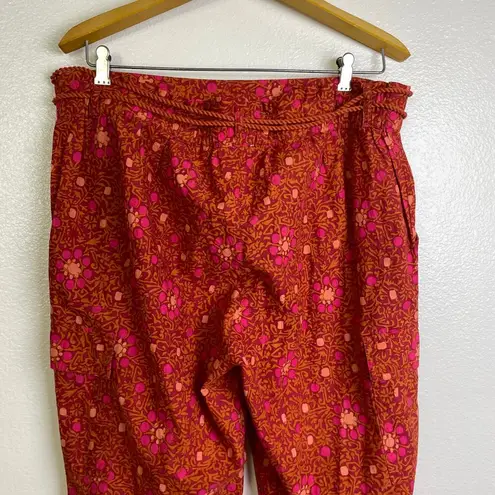 Sundance Pants Womens Larrge Vibrant Reef Floral Cargo Rope Tassle Boho Hippie Size L