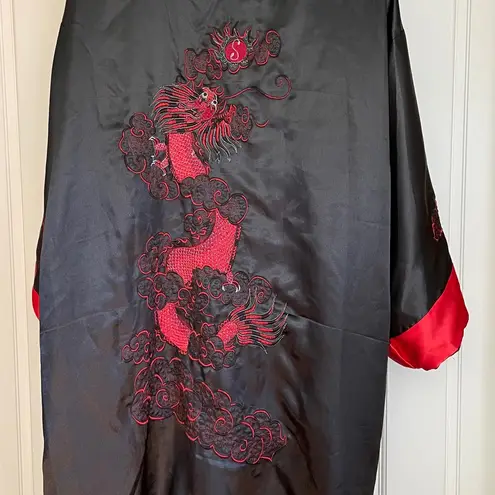 Red and Black Embroidered reversible, Kimono Robe. Free size Size L