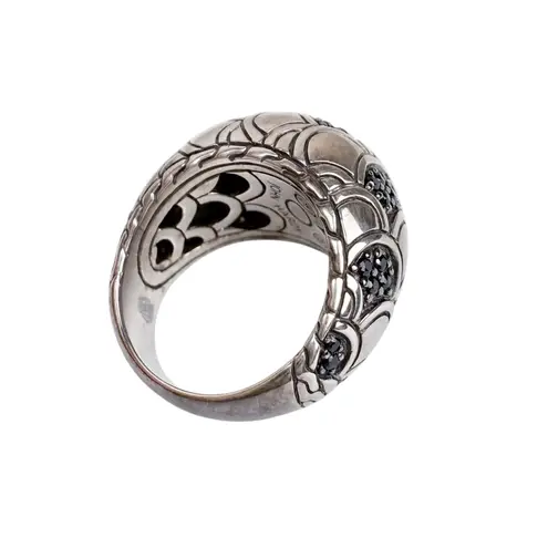 John Hardy Sterling Silver 925 Naga Lava Black Sapphire Dome Ring Cocktail .925