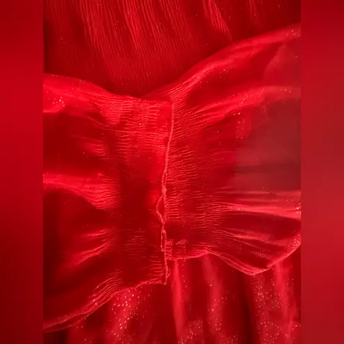 Sunny Leigh Women's Medium Pullover Blouse Lined Semi Sheer Red V-Neck M