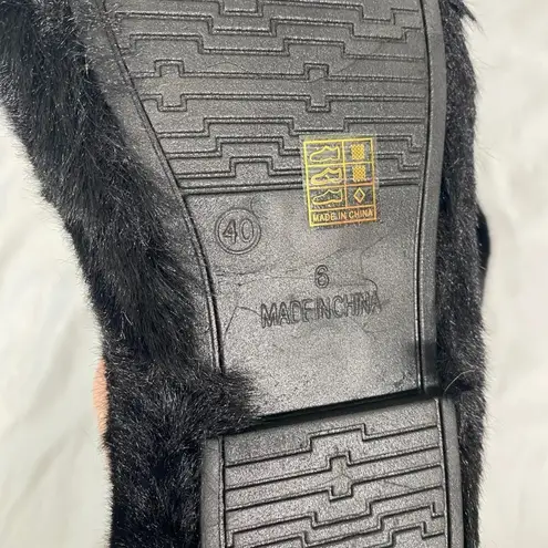 Chunky Faux Fur Fuzzy Black Slipper / Loafers Double Band US 8