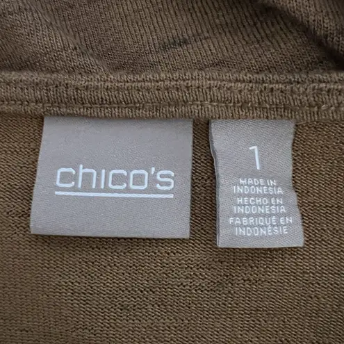 Chico's  Shirt‎ Women Medium Heather Brown Knit Top Essential Neutral Minimalist