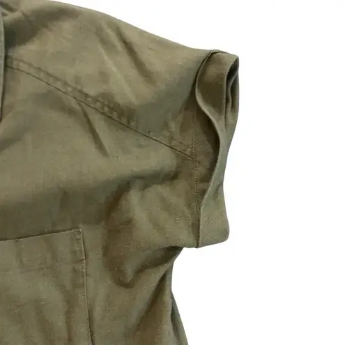 Suite 2939 Linen Blend Cropped Khaki Green Button Down Shirt medium