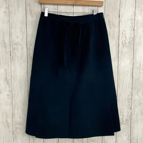 Vintage Blue  Soft Velvet Midi Pencil Wrap Skirt Tie Close No Size