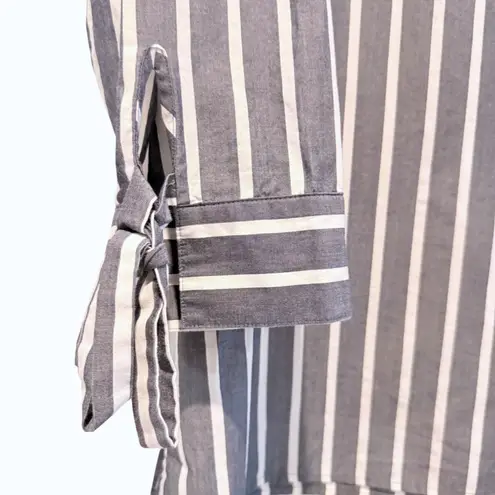Van Heusen Gray White Striped Long Sleeve Tie Cuff Blouse Top Womens XL