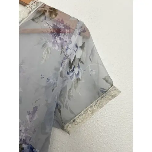 Limited Too VTG Y2K Floral Mesh Mini Dress Empire Waist Sheer Lace Trim Fairy