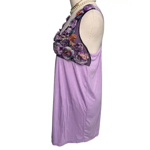 Y2K Seventh Avenue rosette flower long line tank top tunic purple size medium M