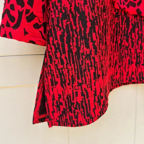 Ali Miles Red Black Print Asymmetrical Long Sleeve Cowl Neck Tunic Blouse Sz XL