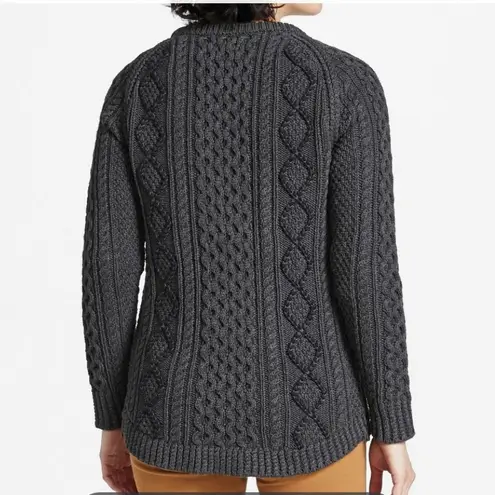 LL Bean Gray Fisherman Cable Tunic Cotton Pullover Crew Neck Sweater LARGE