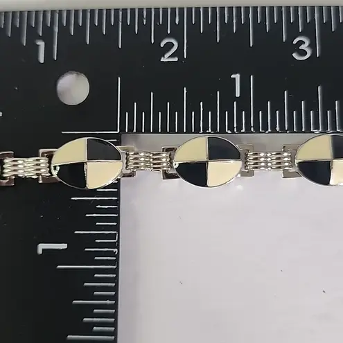 Boutique Silver with Ivory Black Enamel Chain Adjustable Fashion Belt New