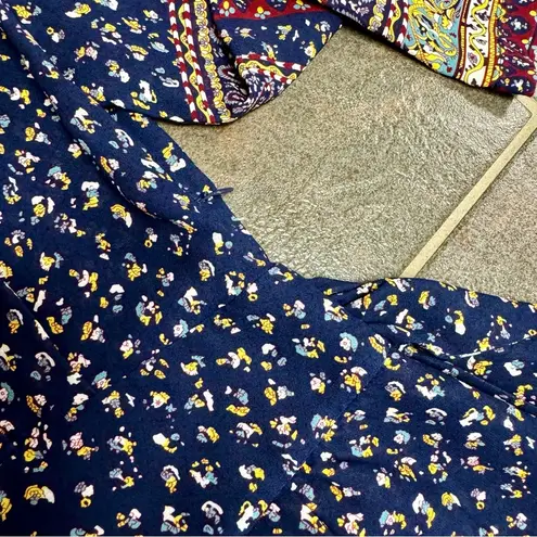 Sea New York Printed Kimono Bell Sleeves Tie Waist Belt Silk Mini Dress 2 Blue