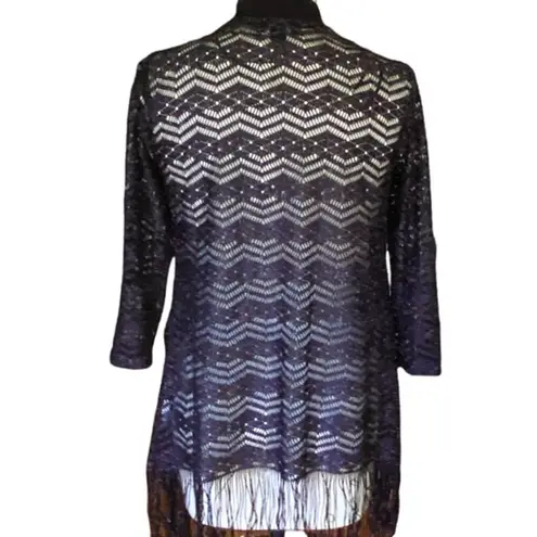 R & M RICHARDS Long Thin Black & Silver Cardigan Sweater ~ 8