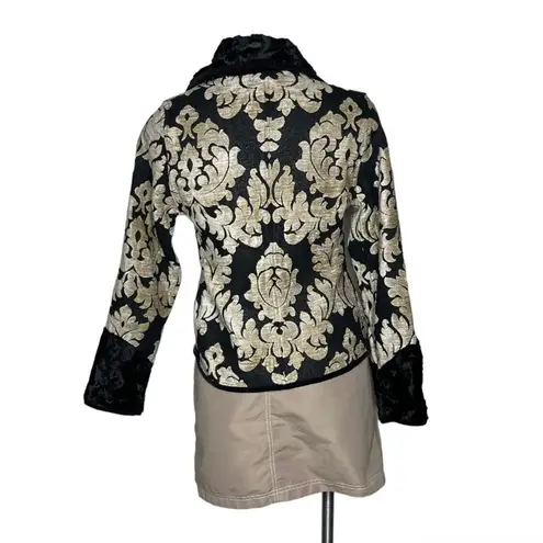 None TAPESTRY Jacket Blazer Reversible Black Beige Plush Collar Cuffs 2 Buttons