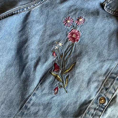 Cabin creek Cottage Core Garden Fairy Denim Embroidered Top VTG Y2K Flowers
